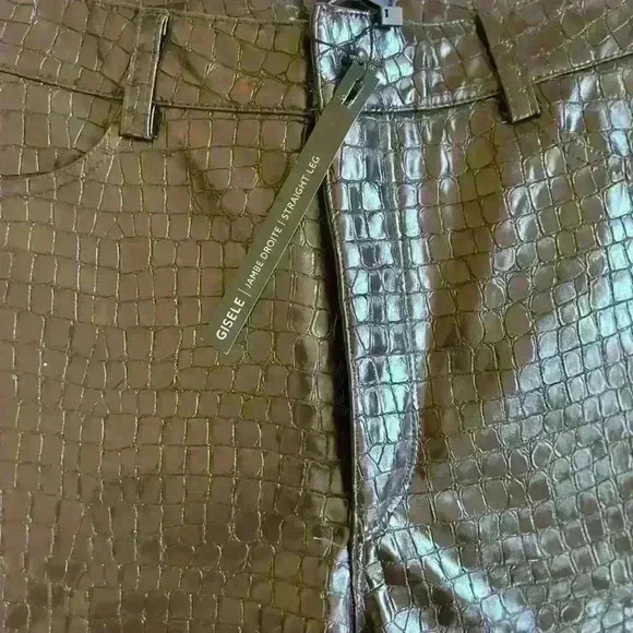 NWT Dynamite Gisele Straight Leg  Croco Faux Leather Pants in Mocha Madness - Picture 5 of 8